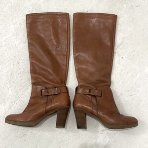 BARNEYS New York Boots Knee High 3” Heels Vintage Cognac Italian Leather
